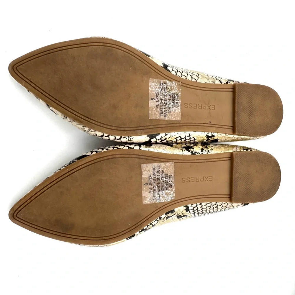 EXPRESS Snake Print Pointed Toe Ballet Flats Metallic Gold Ivory Black Size 8